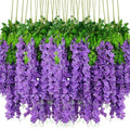 36pcs Artificial Wisteria Flowers 3.6 Feet/Piece Purple Dense Artificial Fake Wisteria Vine Ratta Hanging Garland Silk Flowers String Home Party Wedding Decor（Purple-Dense） by HanYun