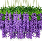 36pcs Artificial Wisteria Flowers 3.6 Feet/Piece Purple Dense Artificial Fake Wisteria Vine Ratta Hanging Garland Silk Flowers String Home Party Wedding Decor（Purple-Dense） by HanYun