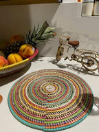 Senegal Placemats/African Bohemian Woven Seagrass Placemats/Natural Wicker Round Basket Placemats/Decorative Hanging Wicker Plates/Hanging Wall Decor (Multicolors) - Image 6