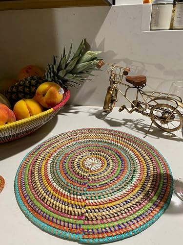 Senegal Placemats/African Bohemian Woven Seagrass Placemats/Natural Wicker Round Basket Placemats/Decorative Hanging Wicker Plates/Hanging Wall Decor (Multicolors) - Image 6