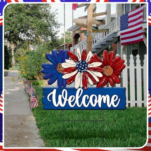 Amyhill 1 Pcs Patriotic 4th of July Outdoor Decor Daisy Metal Garden Stakes Memorial Day Welcome Yard Signs Decorations Garden Stakes for 250th Anniversary Patio Lawn Walkway Outside - Image 4