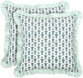 Ridhi Block Print Aquamarine Blue Throw Pillow Cover 20" x 20" (Pack of 2) Decorative Cushion Covers with Ruffle for Couch, Sofa, Bed, Living Room, Home Decor Gift for Spring, Easter, Valentine by Ridhi