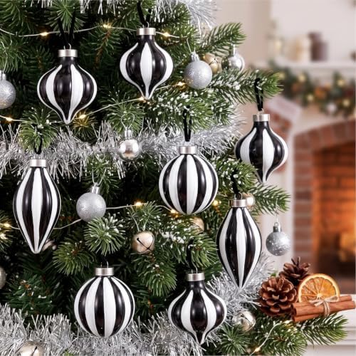Civaner 9 Pcs Vintage Neutral Christmas Ball Ornaments, Black and White - Image 5