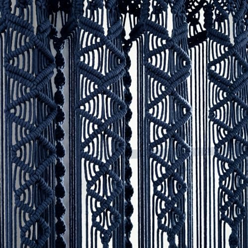 Lush Decor Boho Macrame Textured Cotton Window Curtain Panel Single 40" W x 84" L Navy - Macrame Curtains for Windows, Room Divider, Boho Wall Decor - Image 3