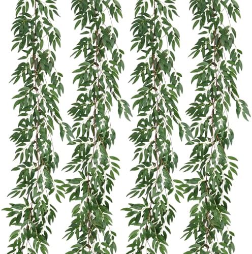 RECUTMS 4Pcs Artificial Silk Willow Leaves Vine Twigs 5.9Ft Green Garland by RECUTMS