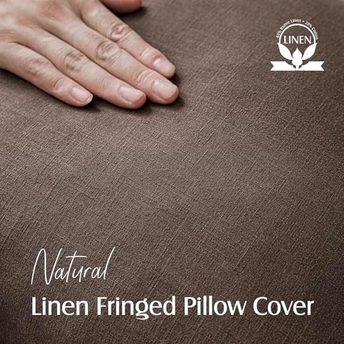 Foindtower Decorative Linen Fringe Throw Pillow Covers 26×26 Reddish Brown - Image 2