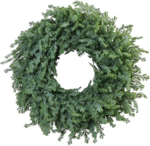 28 Inch Christmas Wreath – Artificial Norfolk Pine & Cedar Greenery, Full Holiday Wreath for Front Door, Wall, Window, Porch, Indoor & Outdoor Christmas Decor (1, 28") by QIANYUN