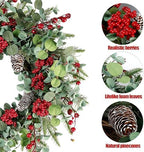 Sggvecsy 22 Inch Artificial Christmas Wreath for Front Door Xmas Red Berry Wreath with Pine Needles Pine Cones Eucalyptus Leaves Christmas Decorations for Winter Wall Outdoor Home Holiday Xmas Decor - Image 7