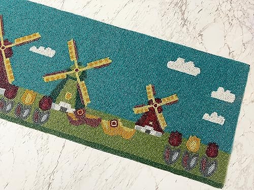 Enliven Windmills and Tulip Fields Handmade Beaded Table Runner, 13x36 Inches Lightweight Decorative Table Runner, Perfect for Dining/Wedding/Party/Everyday Use & Easy to Clean, Elegant Beaded Runner - Image 3