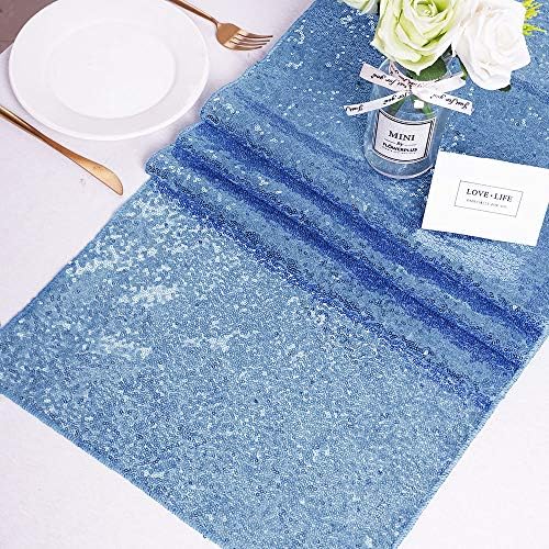 SoarDream Baby Blue Table Runner 10 Pieces 12x72 Inches Sequin Fabric Glitter Table Runner for Party Holiday Birthday Wedding Baby Shower Supplies Decorations - Image 6