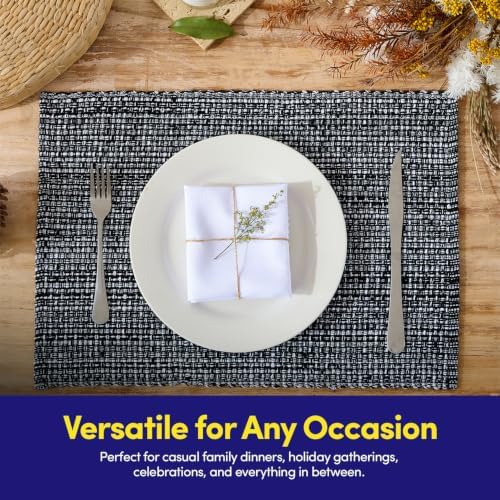 Sweet Home Collection 100% Cotton Placemats for Dining Room Rectangle Two Tone Woven Fabric Soft Durable Table Mat Set, Set of 6, Black, Rectangle 13" x 19" (Pack of 12) - Image 5