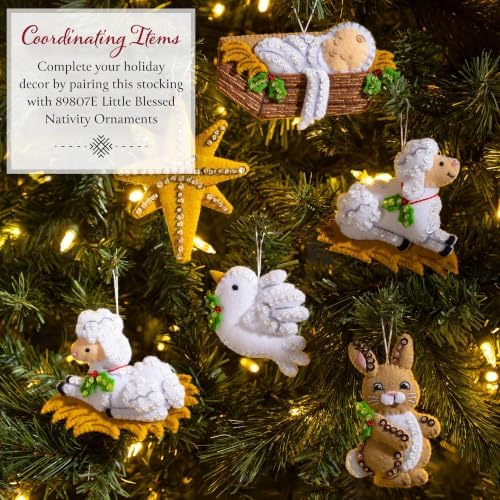 Bucilla, 18" Felt Applique Stocking Making Kit, for DIY Arts and Crafts Projects, Little Blessed Nativity - Image 5