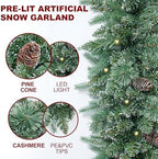 9FT Prelit Christmas Garland Decorations 50 led Snow Christmas Garland with Lights Battery Operated with Timer for Outdoor Indoor, Home Decoration Mantle Stairs Railing Fireplace Outdoor Indoor Door - Image 2