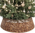 ELYKEN 42 Inch Woven Rattan Christmas Tree Collar, Stylish Seagrass & Water Hyacinth Xmas Tree Skirt for Artificial Trees, Wicker Tree Base Cover with Cord Cut-Out Farmhouse Tree Ring for Home Decor by ELYKEN
