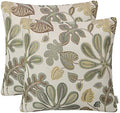 Mika Home Set of 2 Jacquard Tropical Leaf Pattern Throw Pillow Covers Decorative Pillowcase 22X22 Inches,Green Cream by MikaHome