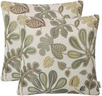 Mika Home Set of 2 Jacquard Tropical Leaf Pattern Throw Pillow Covers Decorative Pillowcase 22X22 Inches,Green Cream by MikaHome