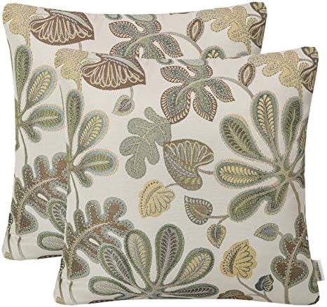Mika Home Set of 2 Jacquard Tropical Leaf Pattern Throw Pillow Covers Decorative Pillowcase 22X22 Inches,Green Cream by MikaHome