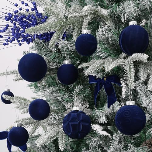Velvet Christmas Ornaments Set 38Pcs Flocked Shatterproof Christmas Ornaments for Christmas Tree Decorations Xmas Decorative Hanging Christmas Ball Ornaments for Holiday Home Decor - Image 4