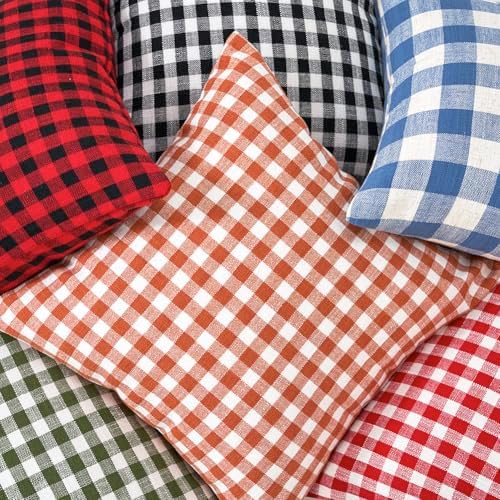 Fall Orange Plaid Gingham Euro Pillow Sham Covers 26x26 Set of 2 for Couch - Image 7
