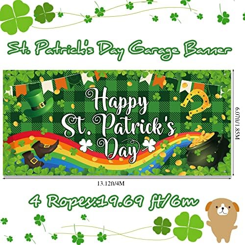 Happy St. Patrick's Day Garage Door Banner, 13.12 Feet Large St. Patrick's Day Door Cover Car Murals Shamrock Garage Hanging Decorations for Irish Festivals Outdoor Decor - Image 2