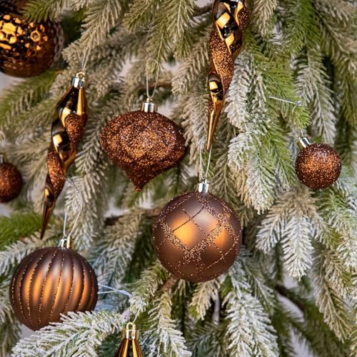 50PCS Christmas Tree Ornaments Set with Shatterproof Christmas Balls Icicle Snowflake Hanging Ornaments for Home Office Farmhouse Christmas Decorations, Bronze - Image 5