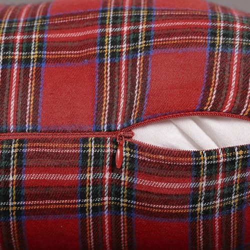 4TH Emotion Set of 2 Christmas Scottish Tartan Plaid Throw Pillow Covers Cushion Case Polyester for Farmhouse Home Decor Red and Green, 20 x 20 Inches - Image 3