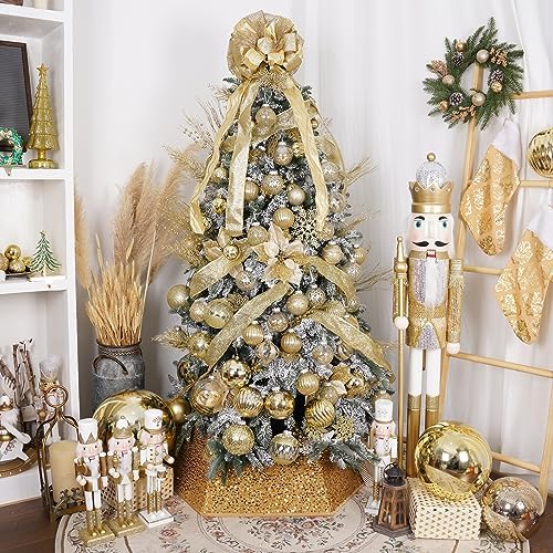 XmasExp Christmas Tree Collar, 33.5 inch Sequin Tree Skirt Stand Base Cover for Home Decor, Large Size 6 Piece Gold - Image 5