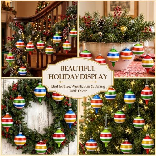 Soulchen 10 Pcs Vintage Glass Christmas Ornaments, Stripes, Festive - Image 5