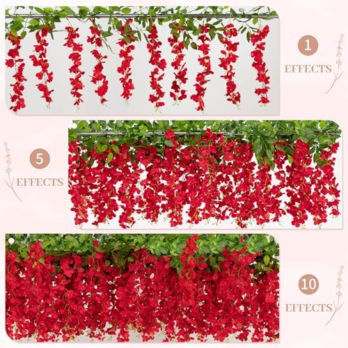 U'Artlines 10Pcs 7.2 Ft/Piece Artificial Wisteria Garland Red - Image 4