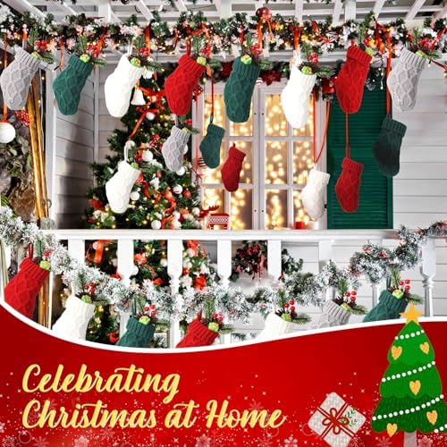 Geyoga 24 Pieces Mini Christmas Knit Stockings 6 Inch Cable Knitted Stockings Bulk Xmas Hanging Ornament Decoration for Christmas Tree Fireplace Holiday Party Favor(Red, Green, White, Grey) - Image 5