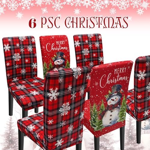 Christmas Chair Covers Set of 6, Xmas Snowman Dining Chair Covers for Party Kitchen Removable Seat Cover for Chairs Christmas Decorations Indoor - Image 7