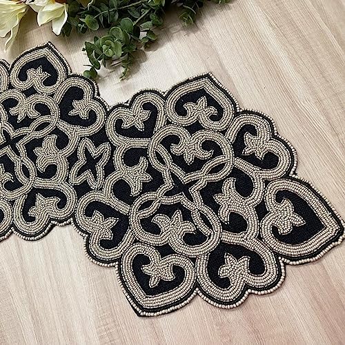 Enliven Handmade Beaded Table Runner, 13x36 Inches Lightweight Decorative Table Runner, Perfect for Dining/Wedding/Party/Everyday Use & Easy to Clean, Elegant Beaded Runner - Image 3