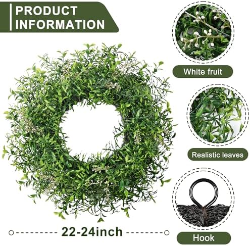 24 Inch Summer Wreaths for Front Door Wreath Spring Outdoor Green Door Wreath for All Seasons Porch Wall Indoor Outdoor Living Room Bedroom Window Farmhouse Home Decoration - Image 2