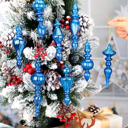 Mifoci 8 Pcs 6 Inch Mercury Glass Finial Christmas Ornaments,Blue - Image 5