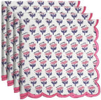 CPC Pink Sapphire Block Print Cotton Embroidery Napkin 18x18 (Pack of 4) by COTTONPRINTCLUB
