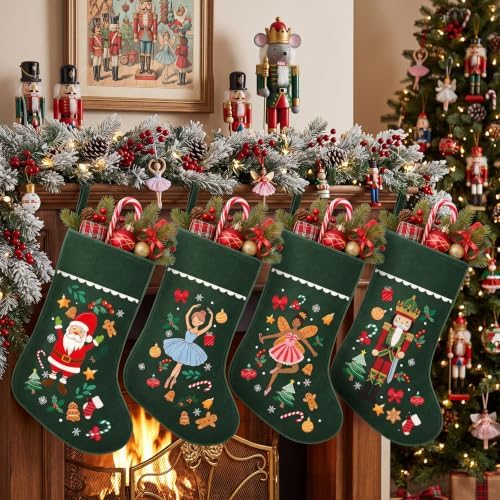 Tatuo 7 Packs Christmas Stockings Personalized Customized 18 Inches Hanging Stockings, Santa Claus Mouse King Sugar Plum Fairy Soldiers Clara Nc King for Xmas Tree Fireplace Family Holiday Decor - Image 5