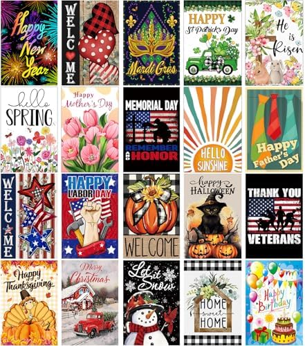 20 Pack Seasonal Garden Flags Set Double Sided 12x18 Inch Small Yard Flags, Holiday Seasonal Garden Flag for Outside Decoration for All Year Round by DoncidaGardenFlags