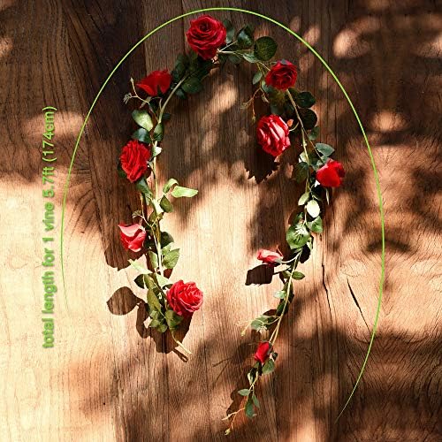 FiveSeasonStuff Classic Red Artificial Silk Roses Flower Garland, Bendable Hanging Vines (2pcs, 11ft) - Image 5