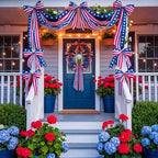 Knitgrip 10ft Patriotic Red White and Blue Outdoor Decorations Bunting Bow Garland with 4th of July 4 Large Bows Patriotic Porch Decor American Flag 250th Banner for Independence Day Wall Stair - Image 4