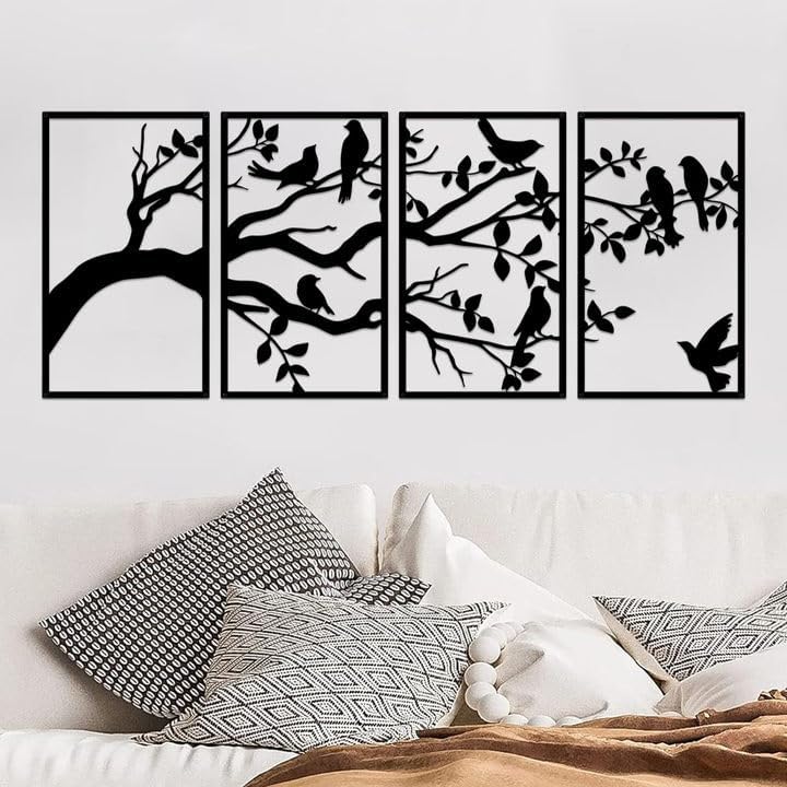 ruelen 4 Pcs Metal Birds Branch Wall Art,Tree of Life Wall Decor 17"x9.8" - Image 3