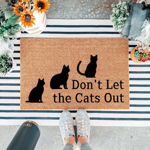 Funny Coir Doormat Don't Let the Cats Out Front Door Mat Entryway Outdoor Mats with Heavy Duty Front Porch Welcome Mats Entry Natural Coconut Brown Prank Novelty Gift Outdoor Mat 23.7x15.7 inch - Image 5