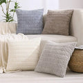 All Smiles Decorative Throw Pillow Covers 20x20 Set of 4 Neutral Farmhouse Rustic Boho Home Decor Soft Plush Striped Corduroy Square Cushion Case for Living Room Couch Bed Sofa by AllSmiles
