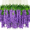 48pcs Artificial Wisteria Flowers 3.6 Feet/Piece Purple Dense Artificial Fake Wisteria Vine Ratta Hanging Garland Silk Flowers String Home Party Wedding Decor（Purple-Dense） by HanYun