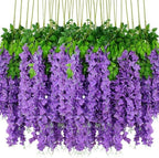 48pcs Artificial Wisteria Flowers 3.6 Feet/Piece Purple Dense Artificial Fake Wisteria Vine Ratta Hanging Garland Silk Flowers String Home Party Wedding Decor（Purple-Dense） by HanYun