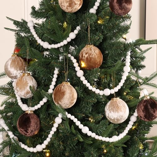 48Ft Christmas Wood Bead Garland Rustic Holiday Decor for Tree (White) - Image 4