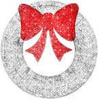 Best Choice Products 30in Pre-Lit Outdoor Christmas Wreath Decoration, LED Metal Holiday Decor for Home w/ 100 Lights, Bow - Silver/Red by BestChoiceProducts