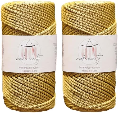 Makromecity, 2 Skeins of Polyester Macrame Cord 3mm x 131 Yards (394 feet) 3mm Polypropylene Mustard Macrame Cord Crochet Macrame Bag Cord Crafts for Wall Hangings, Bags, Underplate, Rug by Makromecity