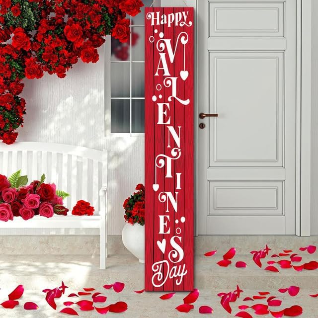 SRongmao Happy Valentine's Day Porch Sign Heart Wooden Door Sign Hanging Valentine's Day Decorations Outdoor Indoor Decor for Valentine's Day Home Decoration 8x63inch - Image 6