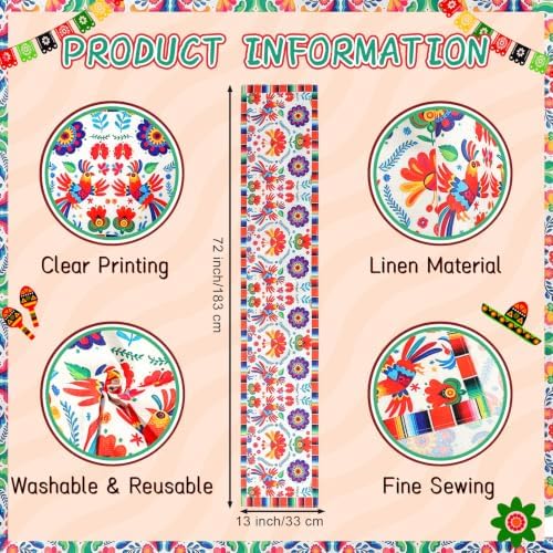 Breling 6 Pack Mexican Table Runner 72x13inch Dia De Los Muertos, White - Image 2