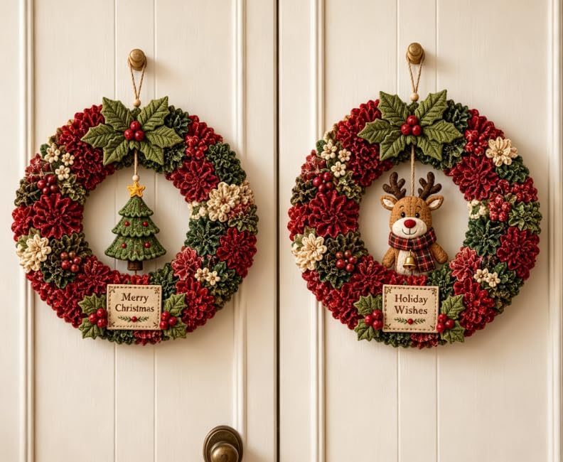 3D Fabric Poke Wreath DIY Kit for Adults Christmas Holiday Decor，2PCS C by Unknown